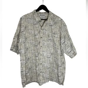Columbia Short-Sleeve Casual Button-Up XXL Khaki Vintage Blueprint
